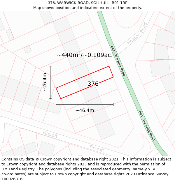 376, WARWICK ROAD, SOLIHULL, B91 1BE: Plot and title map