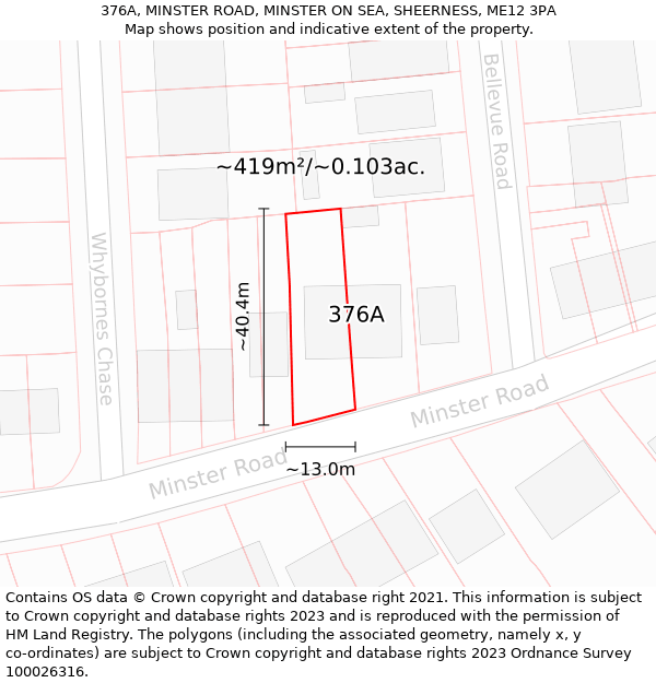 376A, MINSTER ROAD, MINSTER ON SEA, SHEERNESS, ME12 3PA: Plot and title map