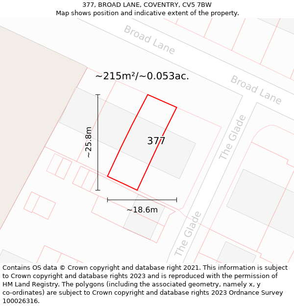 377, BROAD LANE, COVENTRY, CV5 7BW: Plot and title map