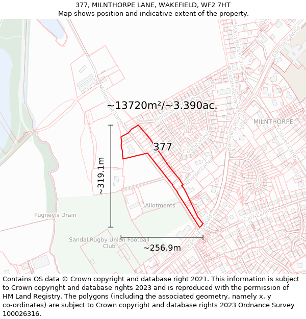 377, MILNTHORPE LANE, WAKEFIELD, WF2 7HT: Plot and title map