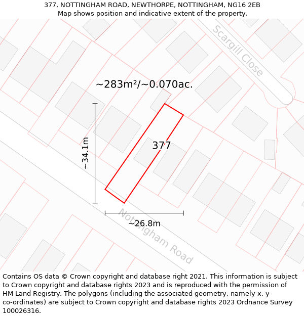 377, NOTTINGHAM ROAD, NEWTHORPE, NOTTINGHAM, NG16 2EB: Plot and title map