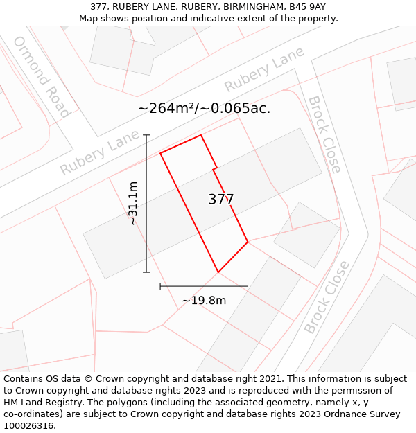 377, RUBERY LANE, RUBERY, BIRMINGHAM, B45 9AY: Plot and title map