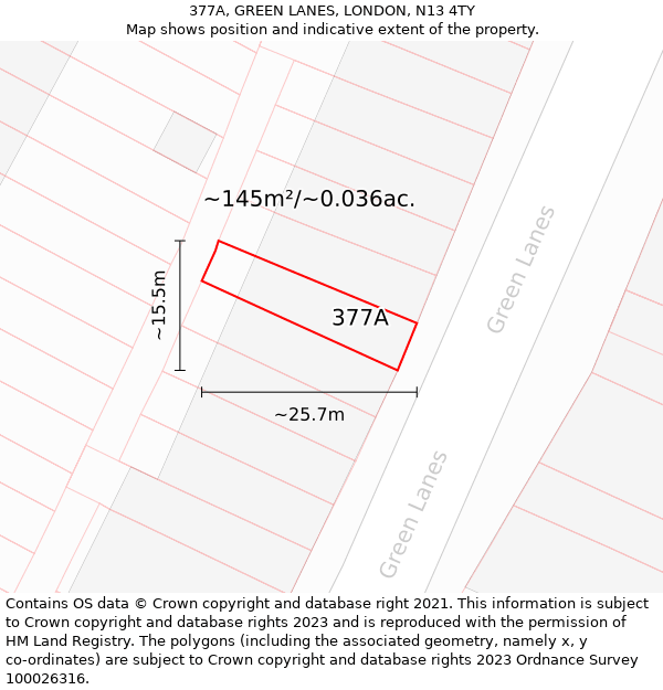 377A, GREEN LANES, LONDON, N13 4TY: Plot and title map