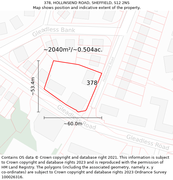 378, HOLLINSEND ROAD, SHEFFIELD, S12 2NS: Plot and title map