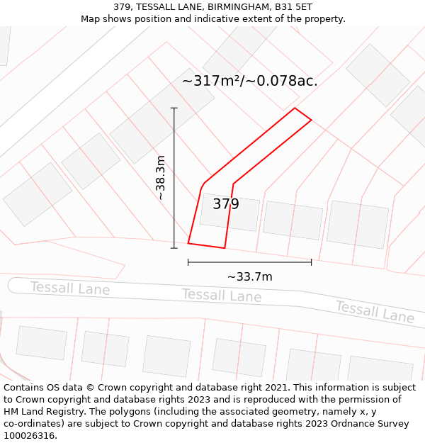 379, TESSALL LANE, BIRMINGHAM, B31 5ET: Plot and title map