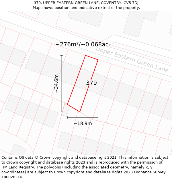 379, UPPER EASTERN GREEN LANE, COVENTRY, CV5 7DJ: Plot and title map