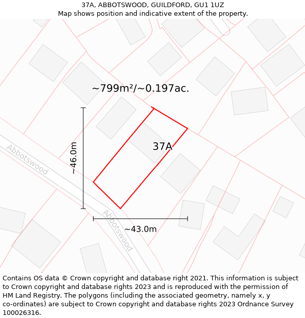 37A, ABBOTSWOOD, GUILDFORD, GU1 1UZ: Plot and title map