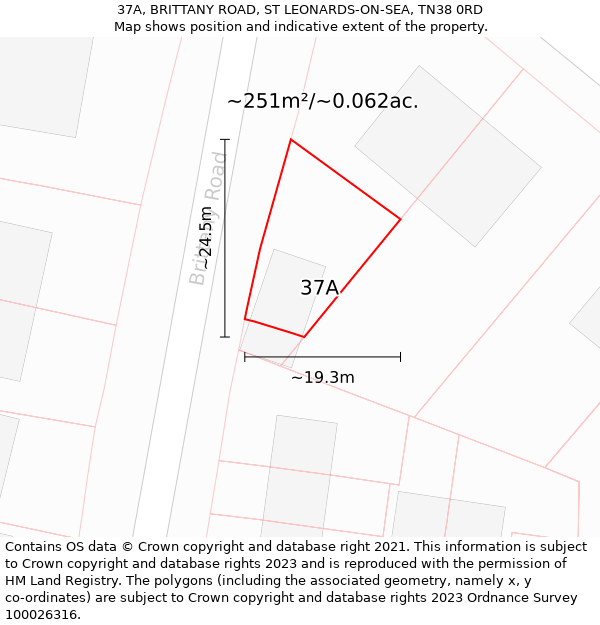 37A, BRITTANY ROAD, ST LEONARDS-ON-SEA, TN38 0RD: Plot and title map