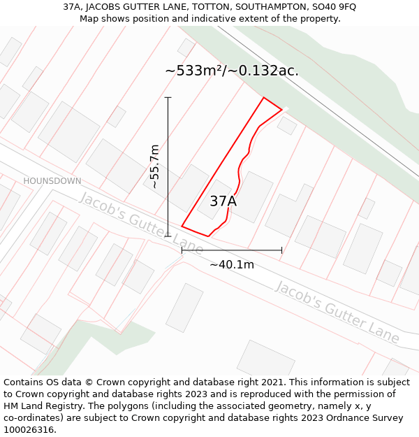 37A, JACOBS GUTTER LANE, TOTTON, SOUTHAMPTON, SO40 9FQ: Plot and title map