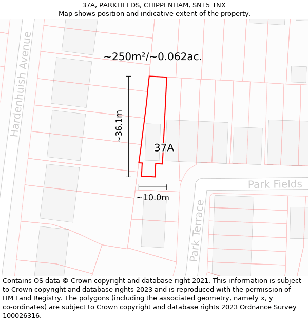 37A, PARKFIELDS, CHIPPENHAM, SN15 1NX: Plot and title map