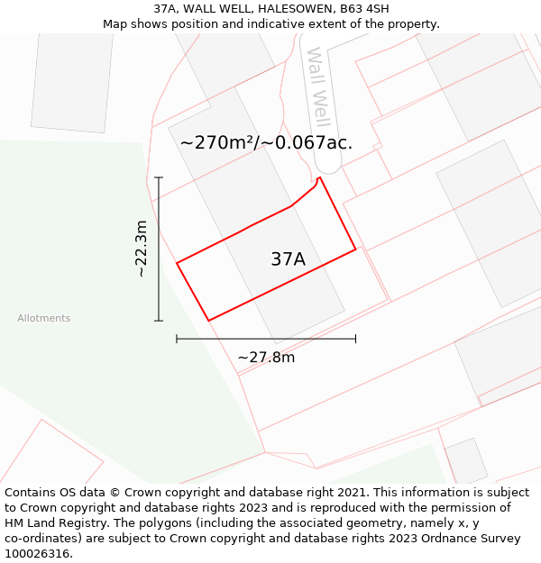 37A, WALL WELL, HALESOWEN, B63 4SH: Plot and title map