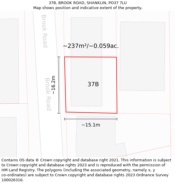 37B, BROOK ROAD, SHANKLIN, PO37 7LU: Plot and title map