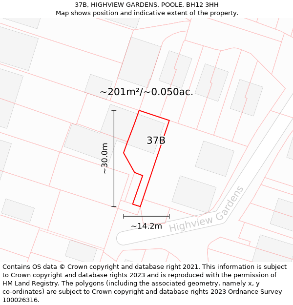 37B, HIGHVIEW GARDENS, POOLE, BH12 3HH: Plot and title map