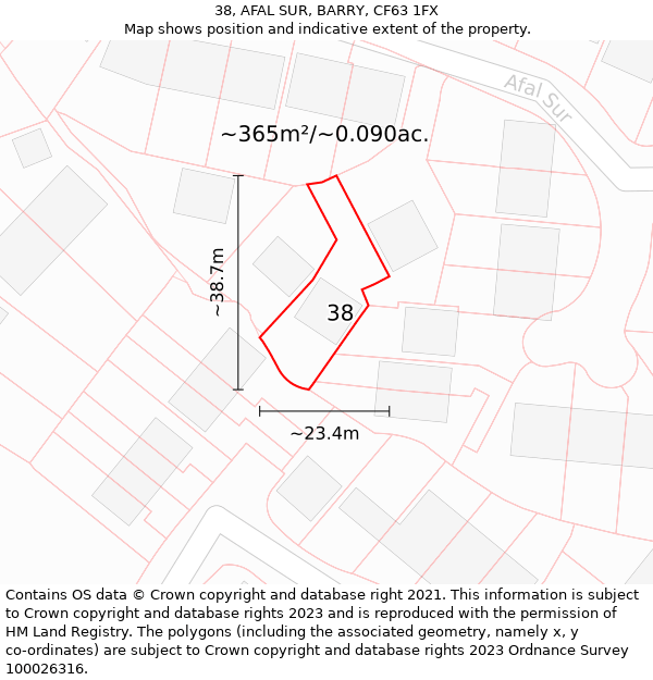 38, AFAL SUR, BARRY, CF63 1FX: Plot and title map