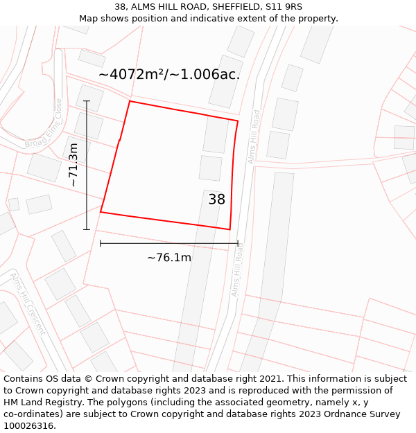 38, ALMS HILL ROAD, SHEFFIELD, S11 9RS: Plot and title map