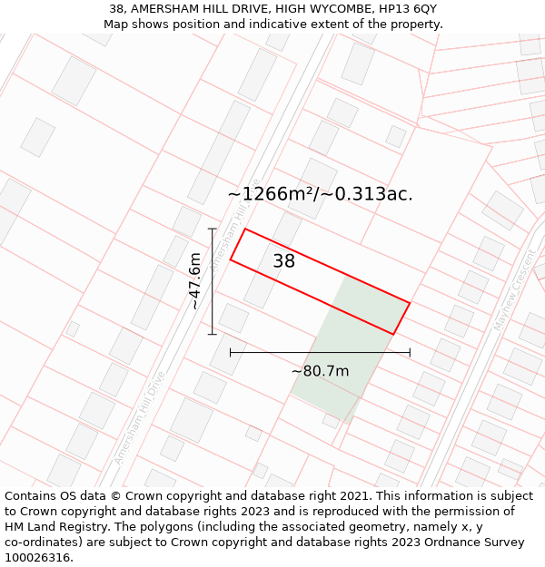 38, AMERSHAM HILL DRIVE, HIGH WYCOMBE, HP13 6QY: Plot and title map