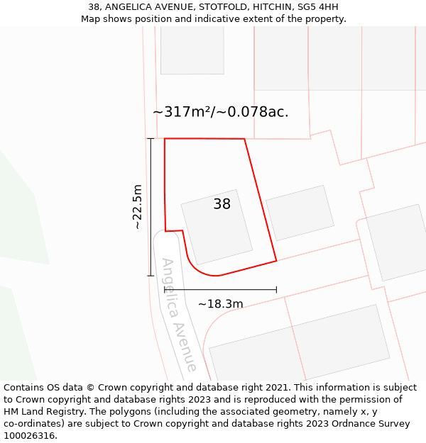 38, ANGELICA AVENUE, STOTFOLD, HITCHIN, SG5 4HH: Plot and title map