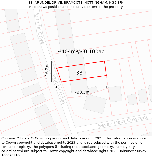 38, ARUNDEL DRIVE, BRAMCOTE, NOTTINGHAM, NG9 3FN: Plot and title map