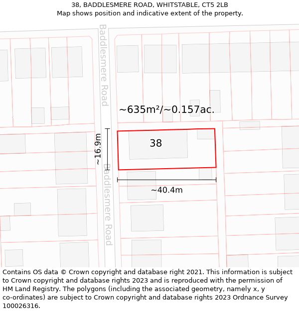 38, BADDLESMERE ROAD, WHITSTABLE, CT5 2LB: Plot and title map