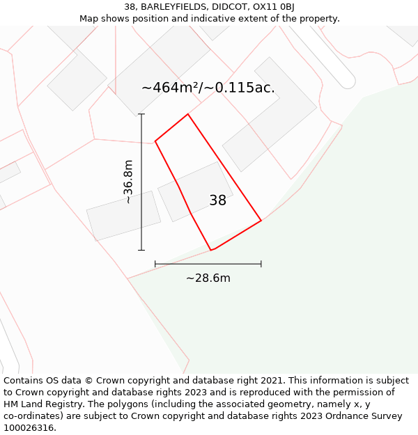 38, BARLEYFIELDS, DIDCOT, OX11 0BJ: Plot and title map