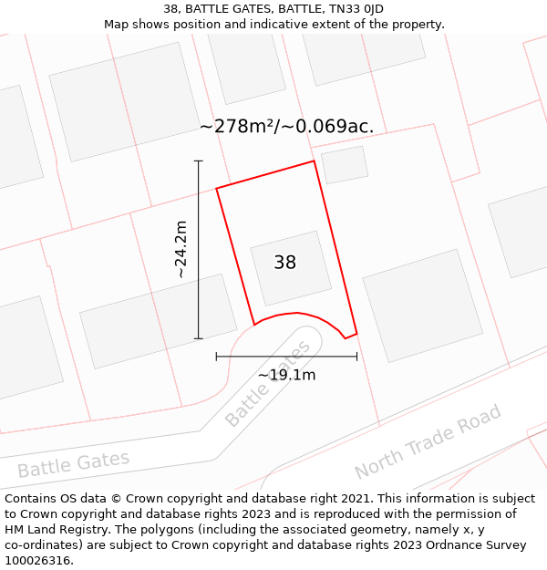 38, BATTLE GATES, BATTLE, TN33 0JD: Plot and title map