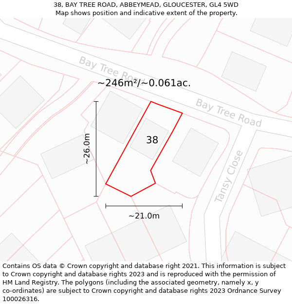 38, BAY TREE ROAD, ABBEYMEAD, GLOUCESTER, GL4 5WD: Plot and title map