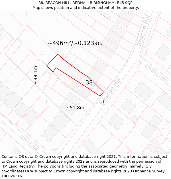 38, BEACON HILL, REDNAL, BIRMINGHAM, B45 9QP: Plot and title map