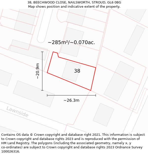 38, BEECHWOOD CLOSE, NAILSWORTH, STROUD, GL6 0BG: Plot and title map