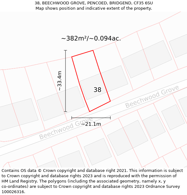 38, BEECHWOOD GROVE, PENCOED, BRIDGEND, CF35 6SU: Plot and title map