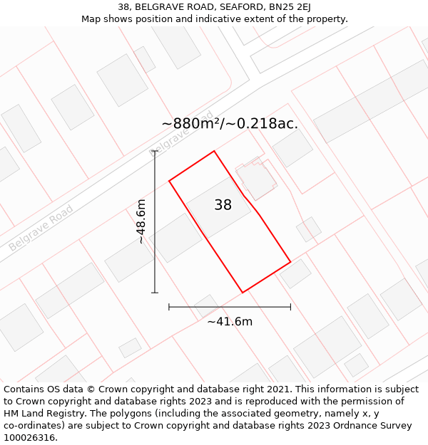 38, BELGRAVE ROAD, SEAFORD, BN25 2EJ: Plot and title map