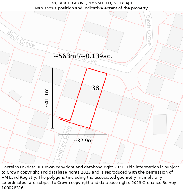 38, BIRCH GROVE, MANSFIELD, NG18 4JH: Plot and title map