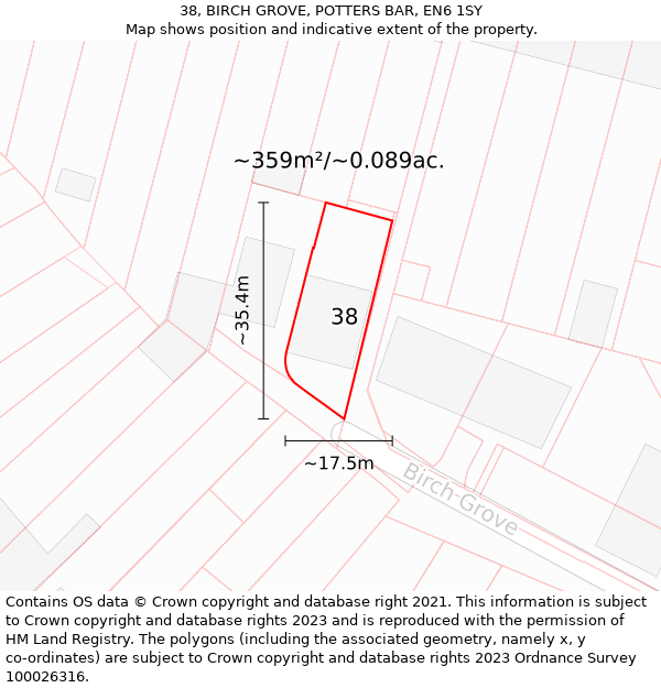 38, BIRCH GROVE, POTTERS BAR, EN6 1SY: Plot and title map