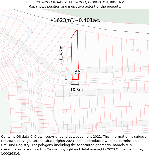 38, BIRCHWOOD ROAD, PETTS WOOD, ORPINGTON, BR5 1NZ: Plot and title map