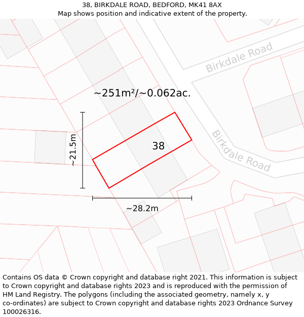 38, BIRKDALE ROAD, BEDFORD, MK41 8AX: Plot and title map