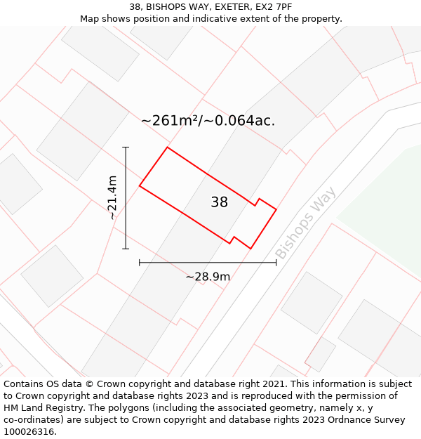 38, BISHOPS WAY, EXETER, EX2 7PF: Plot and title map