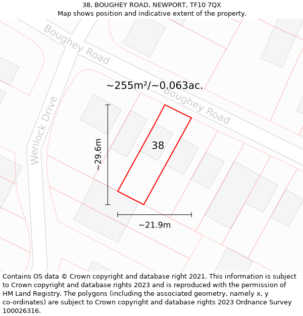 38, BOUGHEY ROAD, NEWPORT, TF10 7QX: Plot and title map