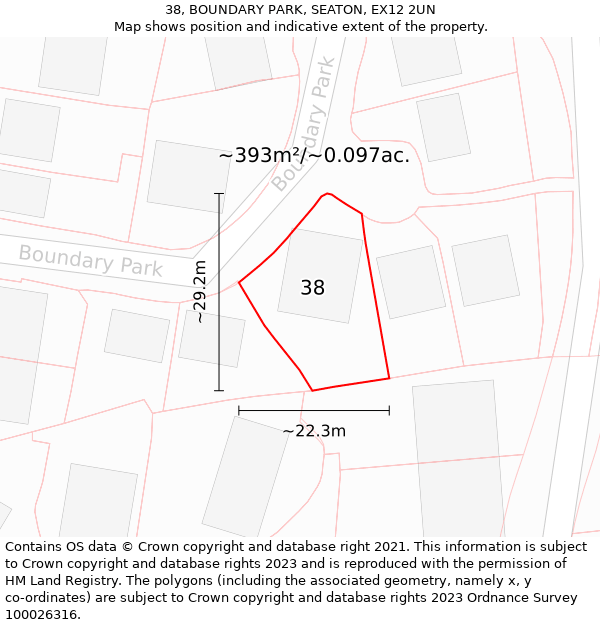 38, BOUNDARY PARK, SEATON, EX12 2UN: Plot and title map