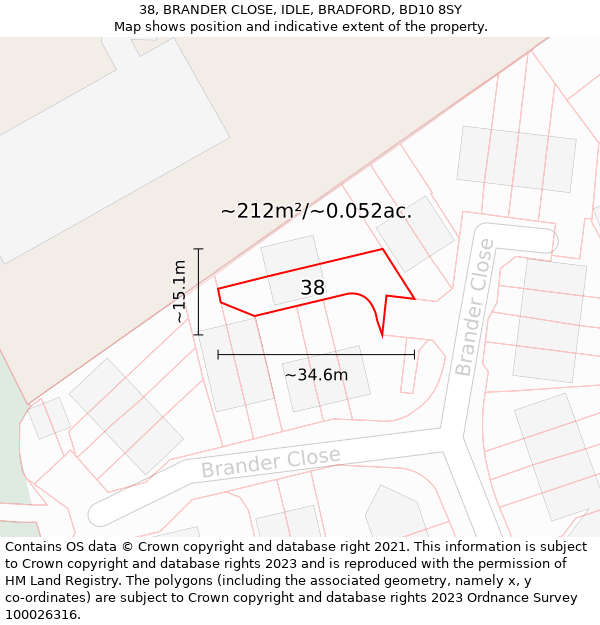 38, BRANDER CLOSE, IDLE, BRADFORD, BD10 8SY: Plot and title map