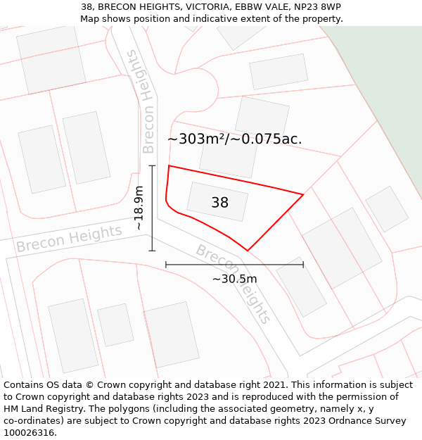 38, BRECON HEIGHTS, VICTORIA, EBBW VALE, NP23 8WP: Plot and title map