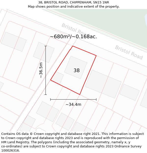 38, BRISTOL ROAD, CHIPPENHAM, SN15 1NR: Plot and title map