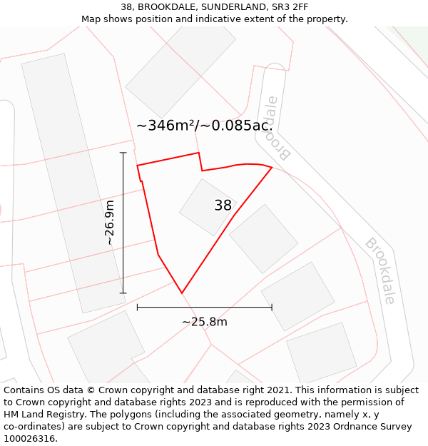 38, BROOKDALE, SUNDERLAND, SR3 2FF: Plot and title map