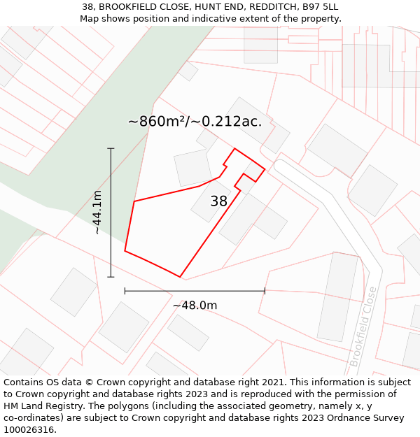 38, BROOKFIELD CLOSE, HUNT END, REDDITCH, B97 5LL: Plot and title map