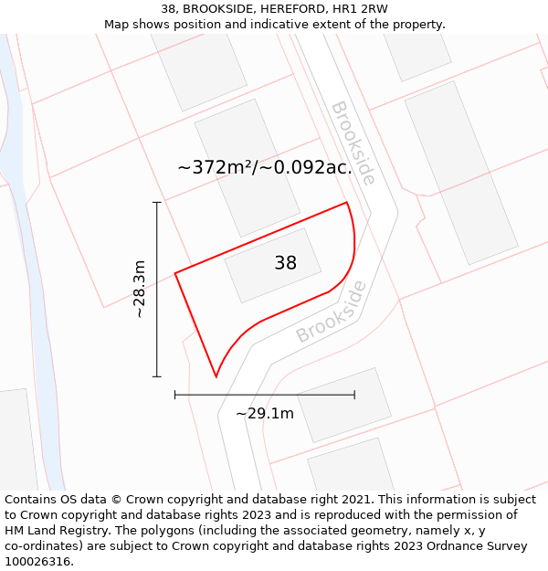 38, BROOKSIDE, HEREFORD, HR1 2RW: Plot and title map