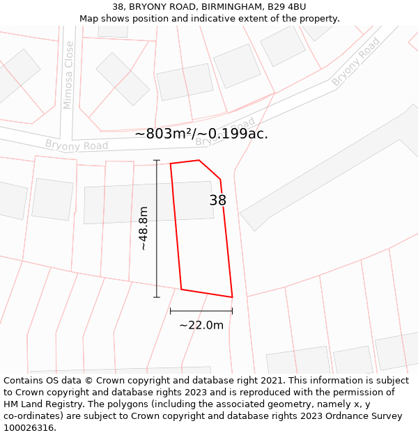 38, BRYONY ROAD, BIRMINGHAM, B29 4BU: Plot and title map