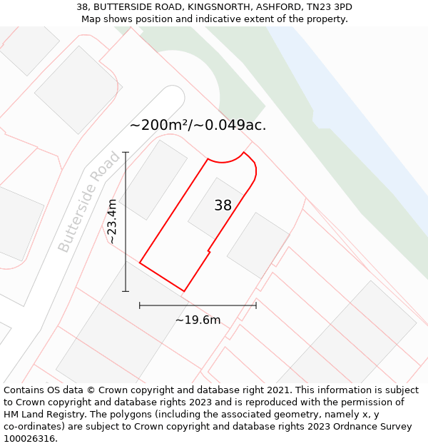 38, BUTTERSIDE ROAD, KINGSNORTH, ASHFORD, TN23 3PD: Plot and title map