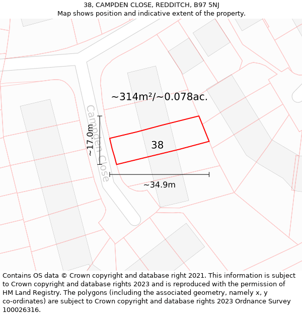 38, CAMPDEN CLOSE, REDDITCH, B97 5NJ: Plot and title map