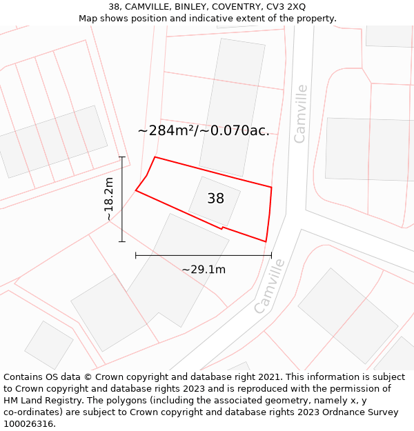 38, CAMVILLE, BINLEY, COVENTRY, CV3 2XQ: Plot and title map