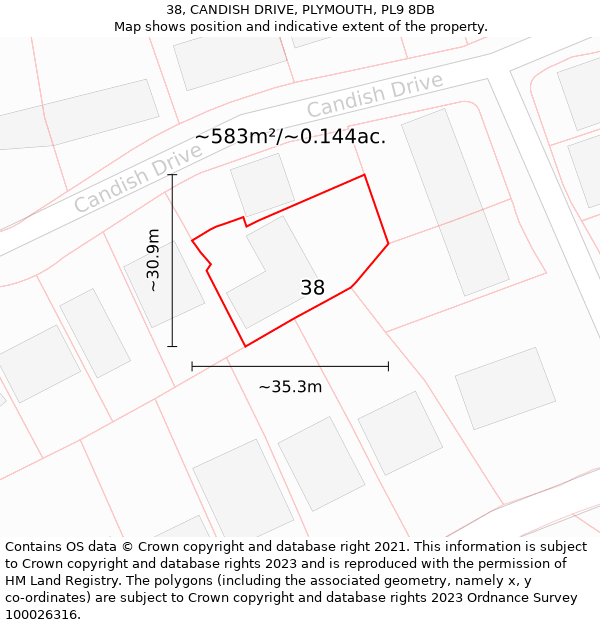 38, CANDISH DRIVE, PLYMOUTH, PL9 8DB: Plot and title map