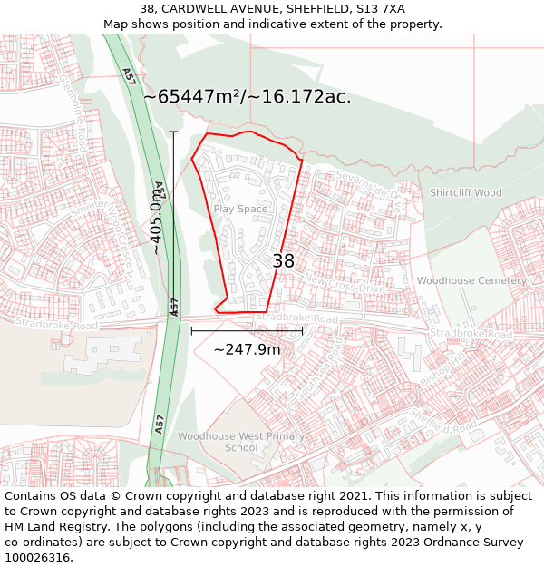 38, CARDWELL AVENUE, SHEFFIELD, S13 7XA: Plot and title map