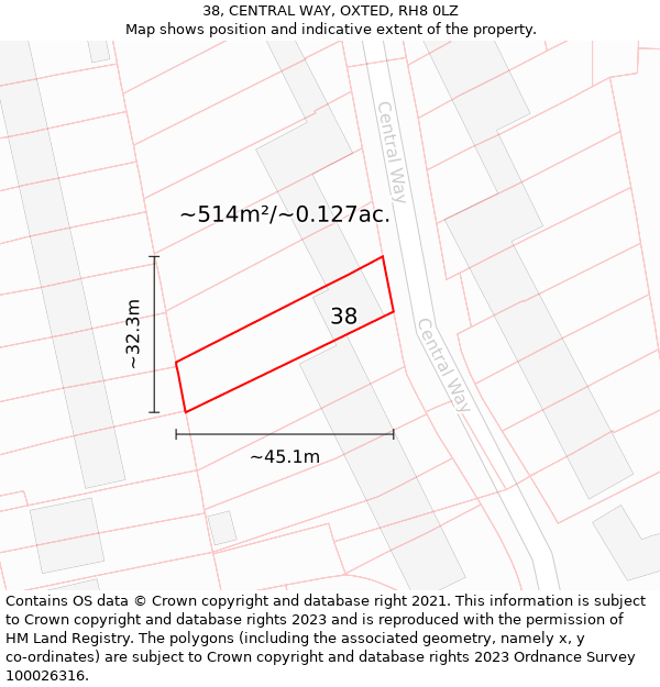 38, CENTRAL WAY, OXTED, RH8 0LZ: Plot and title map